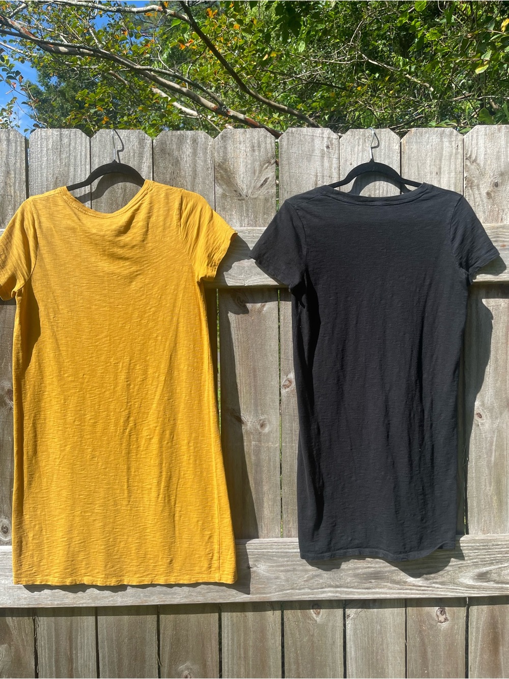 Women's Short Sleeve Scoop Neck Cotton Dresses - Mustard Yellow and Black Sz S - Picture 8 of 10